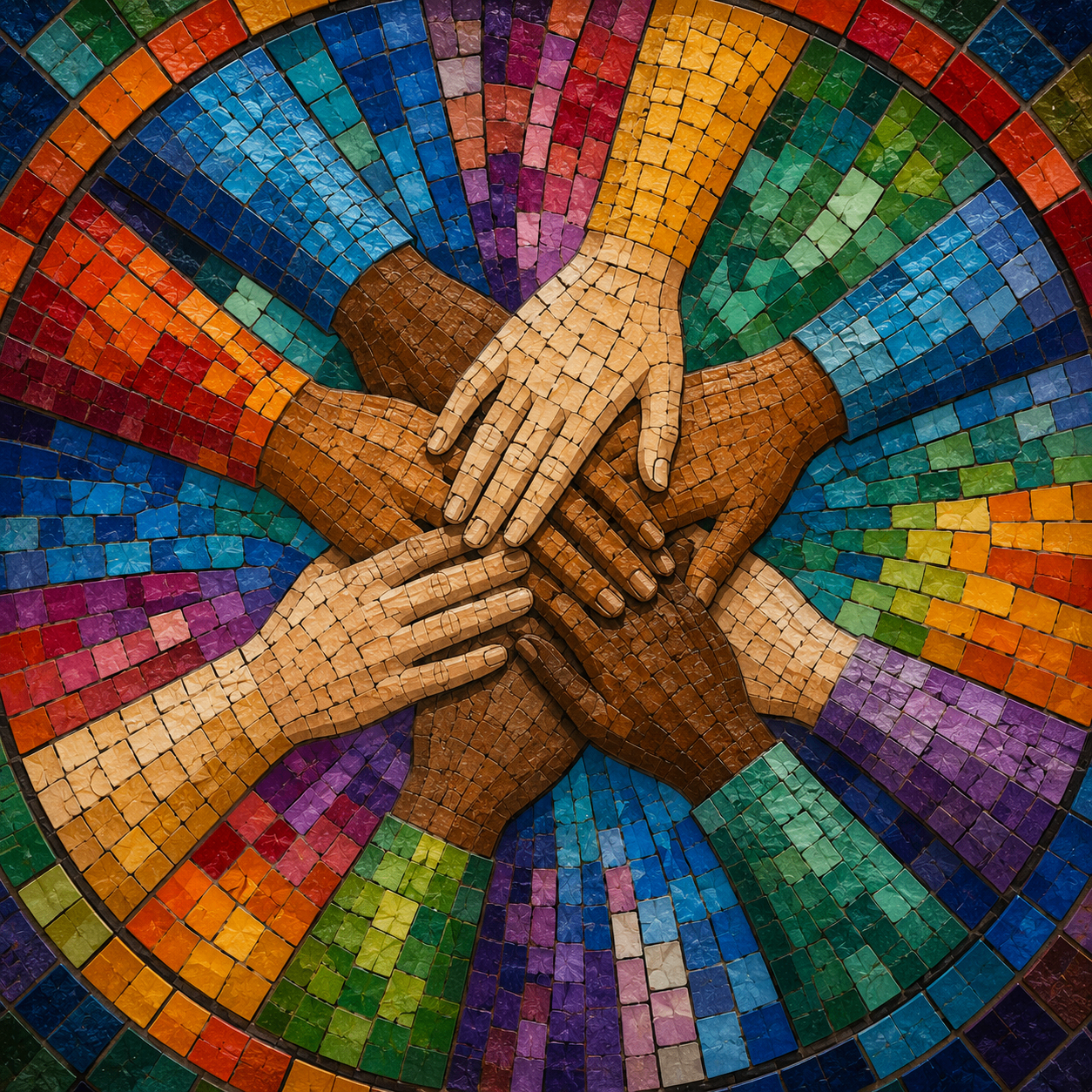 Mosaic — diverse hands coming together